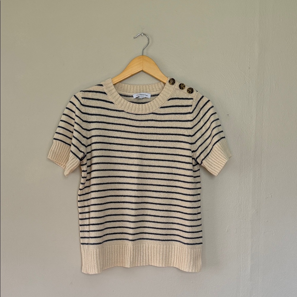 Liz Claiborne Cream Sweater with Navy Stripes